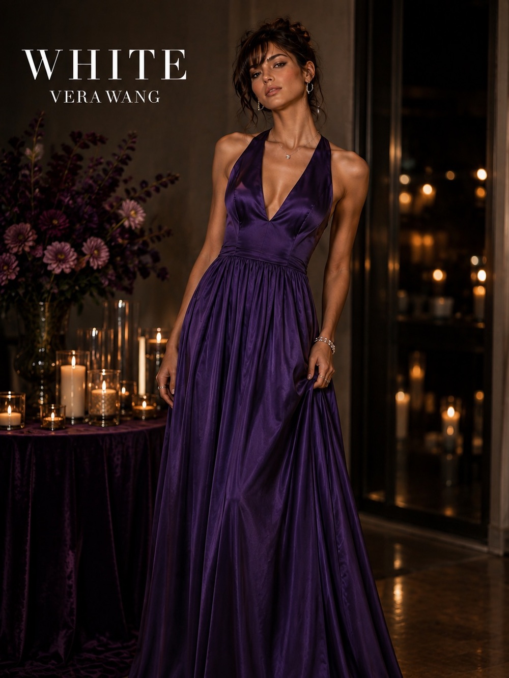 White by Vera Wang Purple Satin Halter Formal Gown Dress Size 4